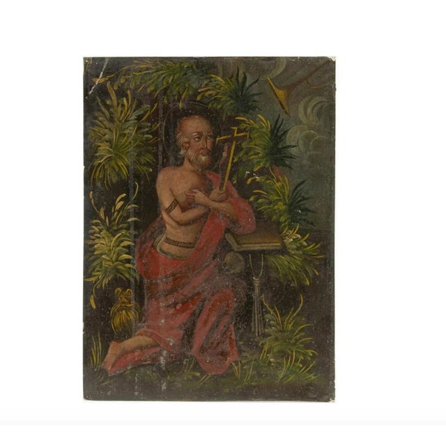Folk Art 18th/19th Century Spanish Colonial Retablo Oil Painting on Metal For Sale - Image 3 of 3