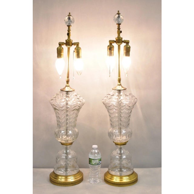 Vintage French Neoclassical Style Glass Urn Table Lamps with Brass Mounts attributed to Marbro - a Pair. Circa Early 20th...