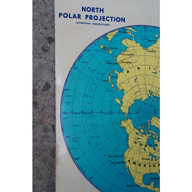 Mid Century Cram's Physical Political World Pull Down Map Classroom Wall Map 64" For Sale - Image 9 of 18