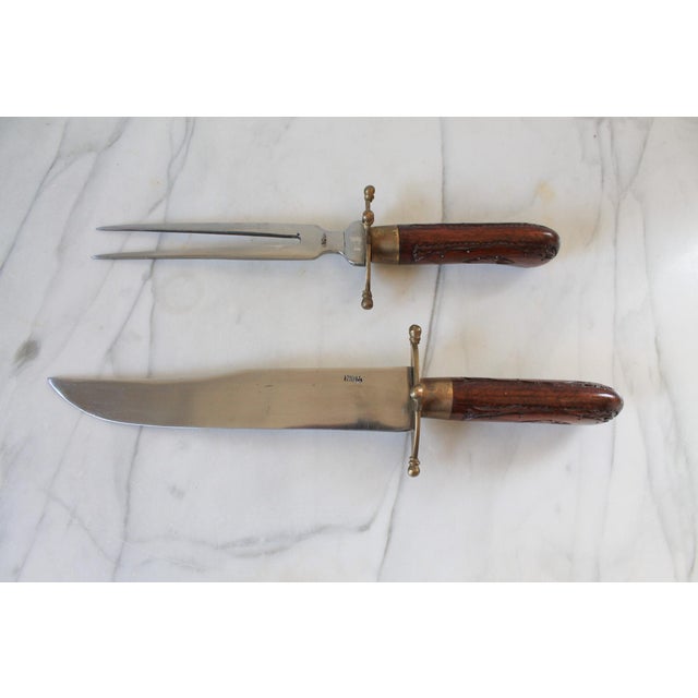 Wood Mid-20th-Century Hand-Carved Wooden Knife and Fork Set For Sale - Image 7 of 13