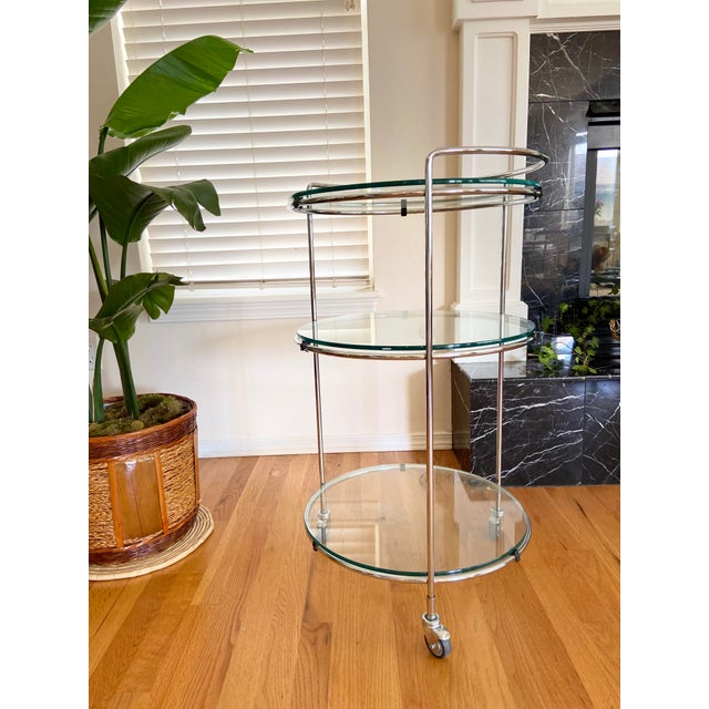 Round Chrome Bar Serving Cart With Glass Shelves For Sale - Image 12 of 12