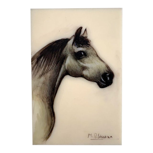 M. B. Sharma Original Indian Ink Drawing of a Horse’s Head on Synthetic Ivory For Sale