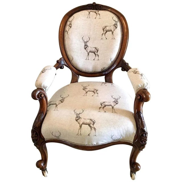 Beige 19th Century Walnut Carved Armchair For Sale - Image 8 of 8
