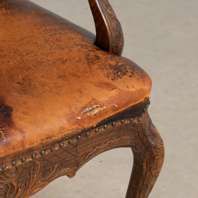 Pair of 20th Century French Oak Armchairs With Vintage Leather For Sale - Image 9 of 18