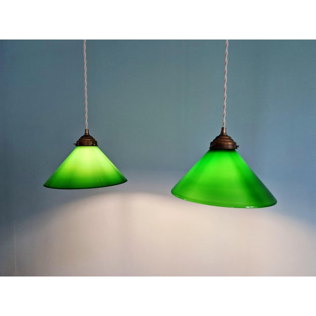 Art Deco Conical Green Opaline Glass Pendant Lights, Set of 2 For Sale - Image 13 of 14