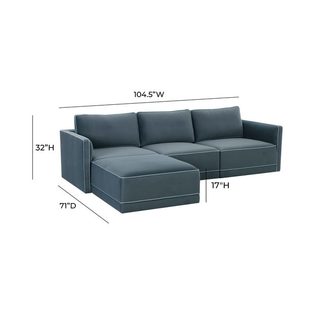 Willow Misty Blue with Pale Blue Piping Modular 4-Piece Performance Velvet Sectional For Sale In Los Angeles - Image 6 of 7