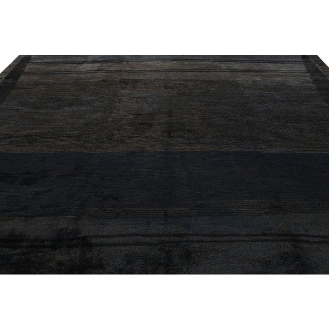 Late 20th Century Rug & Kilim’s Moroccan Rug in Grisaille Blue, Gray and Black Stripes For Sale - Image 5 of 7