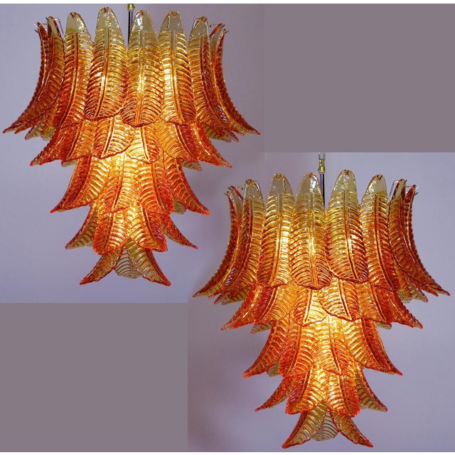 Glass Italian Chandelier with Leaves in the style of Barovier & Toso For Sale - Image 7 of 18