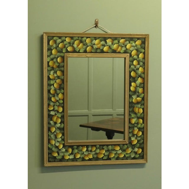 Folk Art Wall Mirror with Cushion Frame and Lemon Decoration, 1930 For Sale - Image 6 of 8
