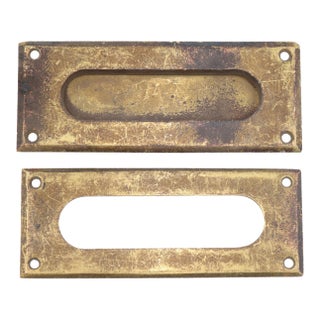 Vintage 6 In. Rectangular Brass Mail Slot Set For Sale