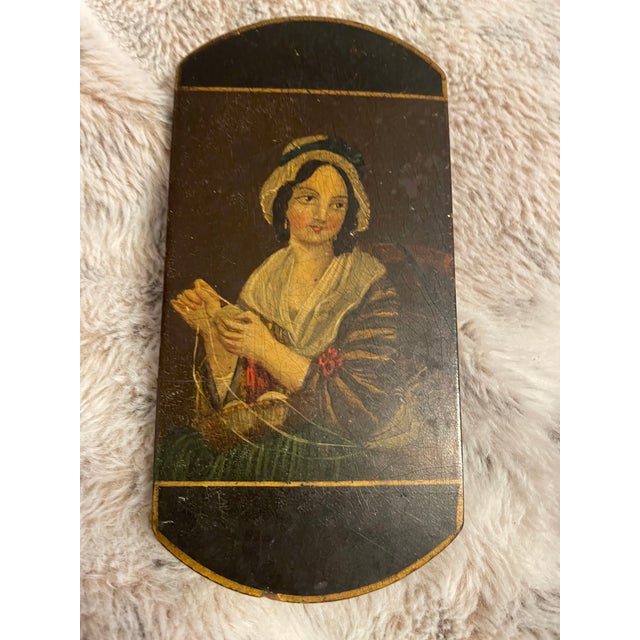 Mid-18th Century Hand-Painted Lacquered Wood Portrait Cigar Box For Sale - Image 4 of 9