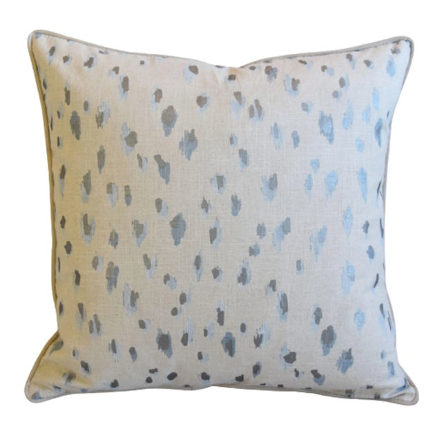 Custom-tailored pillow in vintage/unused designer French linen textile depicting a wonderful animal cat spot design in...