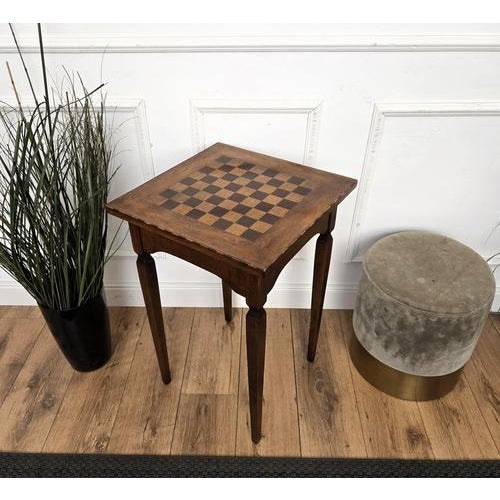Wood Antique Italian Squared Walnut Burl Inlay Chess Game Table, 1890s For Sale - Image 7 of 8
