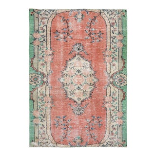 1970s Vintage Turkish Oushak Handmade Wool Cotton Orange Area Rug For Sale