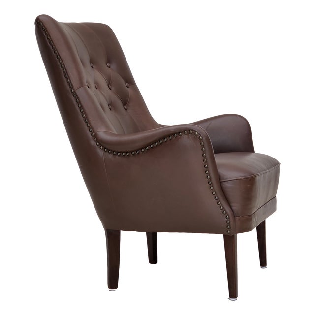 Danish Armchair in Brown Furniture Leather, 1970s For Sale