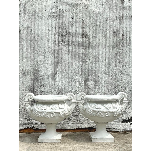 Vintage Regency Monumental Cast Concrete Urns - A Pair For Sale - Image 4 of 8