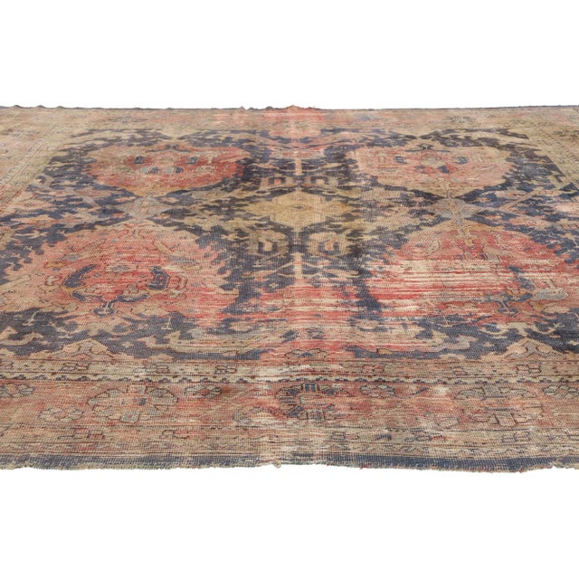 Rustic Distressed Antique Turkish Oushak Rug - 09'05 X 09'11 For Sale - Image 3 of 9