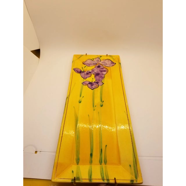 1970s 1970s Vintage Signed Hand Painted Iris Flowers on Red Art Pottery, Signed For Sale - Image 5 of 5