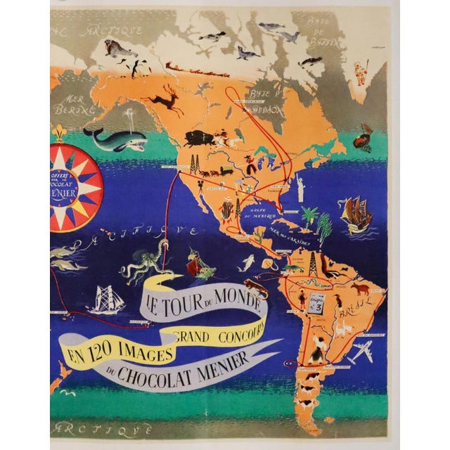 French Provincial 1956 French World Map Poster - Chocolat Menier, Le Tour Du Monde en 120 Images, Grand Concours For Sale - Image 3 of 5