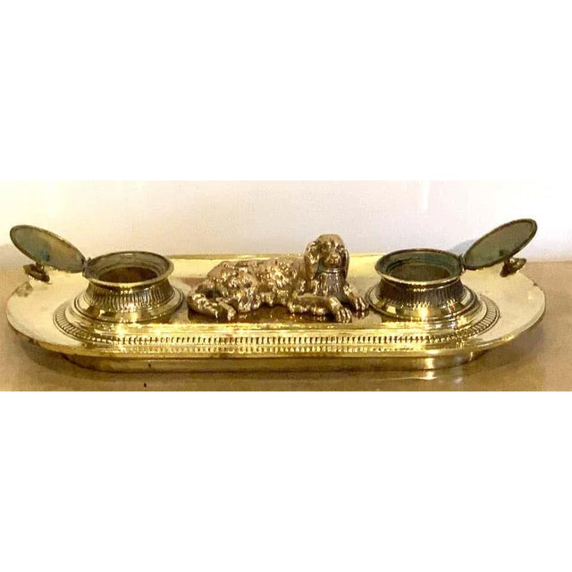 Victorian 19th Century English Brass Resting Dog Double Inkwell For Sale - Image 3 of 8