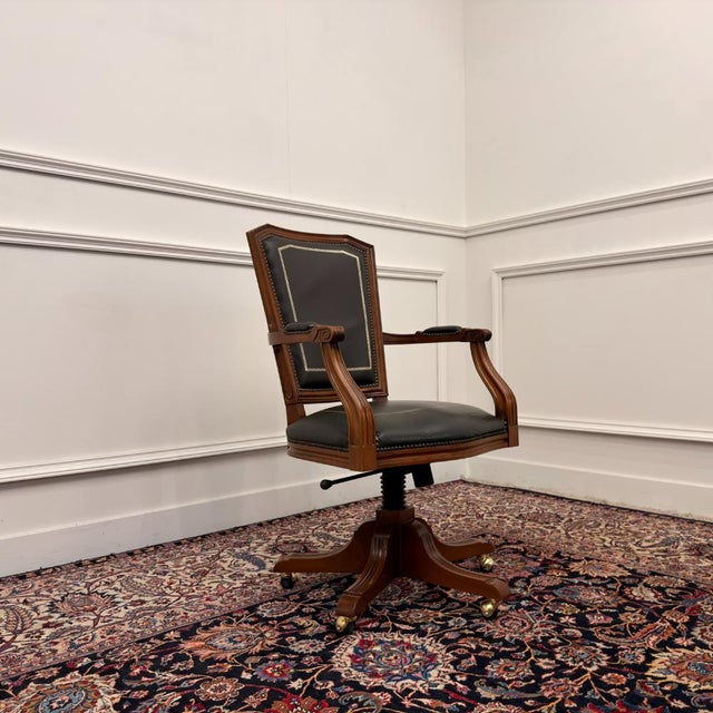 Wood English Chesterfield Office Chair For Sale - Image 7 of 8