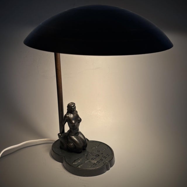 Vintage Swedish Grace Mermaid Table Lamp in Bronze from Malmö Metallvarufabrik, 1930s For Sale - Image 3 of 15