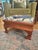 Mid 20th Century Vintage Empire Style Maple Footstool With Blue and White Linen Upholstery For Sale - Image 5 of 12