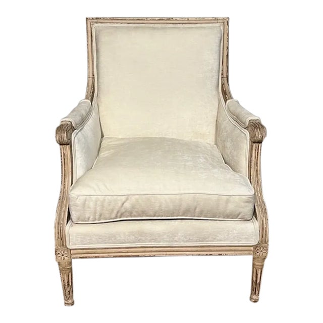 French Louis XVI Styled 19th Century Square Back Arm Chair For Sale