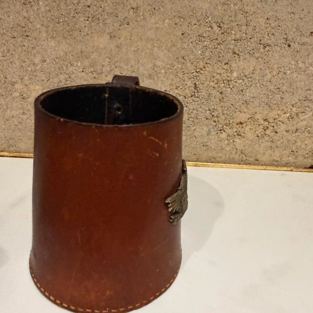 Animal Skin Vintage Leather Bound Cup Holder Tankard Stein Real Hide England For Sale - Image 7 of 11