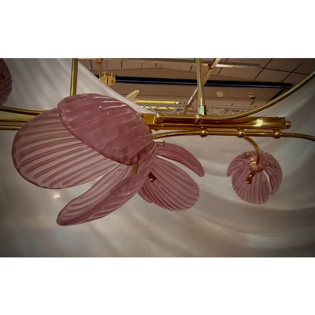 2000 - 2009 Mid-Century Murano Art Glass and Brass Pink Color Chandelier and Pendant For Sale - Image 5 of 9