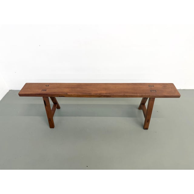 Brown Vintage Walnut Bench, 1950s For Sale - Image 8 of 18