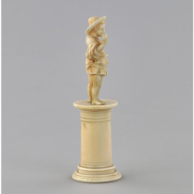 Carved Ivory Figurine of Boy with Bird, 1800s For Sale - Image 6 of 7
