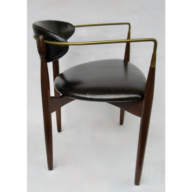 C.1950's Dan Johnson for Selig of Denmark, Walnut & Brass "Viscount" Accent/Lounge Chair With Brentano Textile For Sale In West Palm - Image 6 of 18