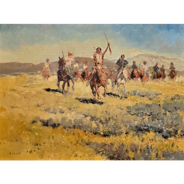 Sheryl Lamar Bodily "Native American Riders Crossing the Frontier" Western Oil Painting For Sale - Image 4 of 12
