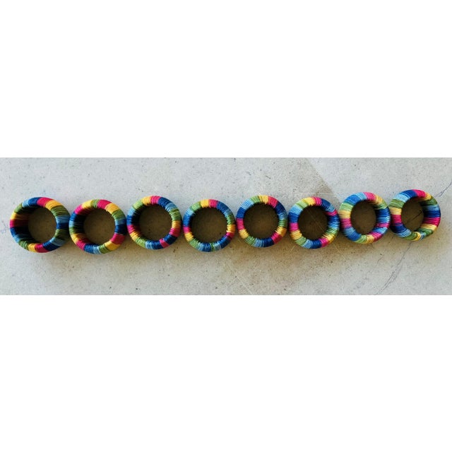 Late 20th-Century Vibrant & Chic Multi-Colored Woven Napkin Rings - Set of 8 For Sale - Image 16 of 18