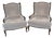Restoration Hardware Pair Lorraine Gray Velvet Wing Back Bergere Arm Chairs W/ Wood Surround For Sale