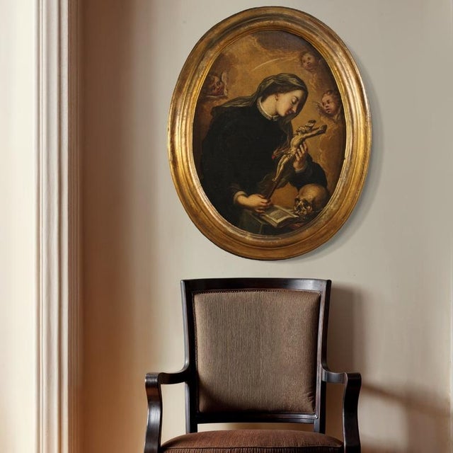 Italian Artist, Oval Portrait of Saint Catherine of Genoa, 1670, Oil on Canvas For Sale - Image 3 of 15