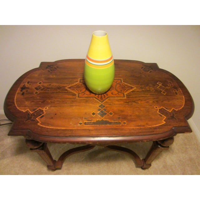 Antique French Walnut Rolling Library Table Inlaid Marquetry For Sale - Image 11 of 13