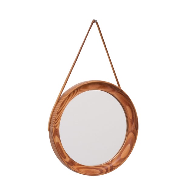 1960s Round Pine Wall Mirror by Uno & Östen Kristiansson, Sweden, 1960s For Sale - Image 5 of 9