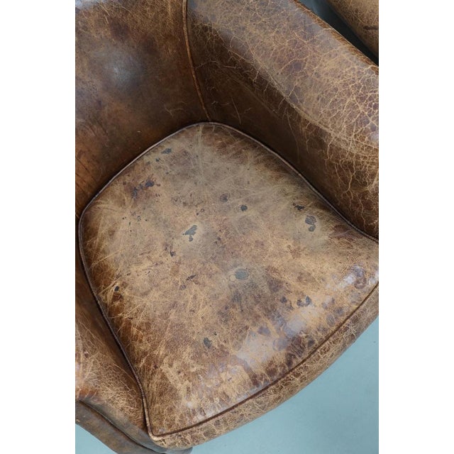 Vintage Dutch Cognac Colored Leather Club Chairs, Set of 2 For Sale - Image 11 of 18