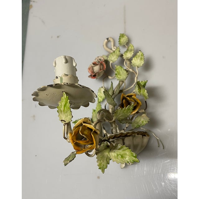 Tole Flower Sconces, 1960s, Set of 2 For Sale - Image 3 of 16