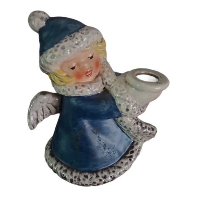Vintage 1975 Goebel Hummel W. Germany Blue Winter Angel Candle Holder Ceramic Figurine For Sale