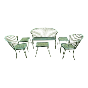 1980s Attributed to Russel Woodard Coversation Set Bench, 2 Chairs and 3 Side Tables