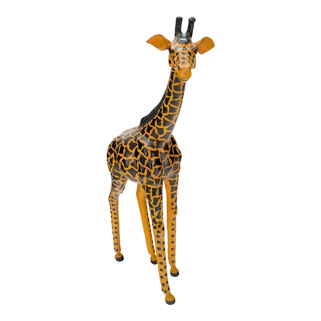 Large Tooled Leather Sculpture of a Giraffe For Sale