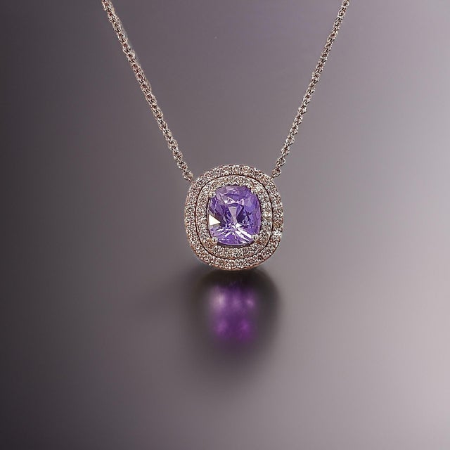 Natural Sapphire Diamond Pendant 18" 14k WG 3.84 TCW Certified For Sale - Image 12 of 12