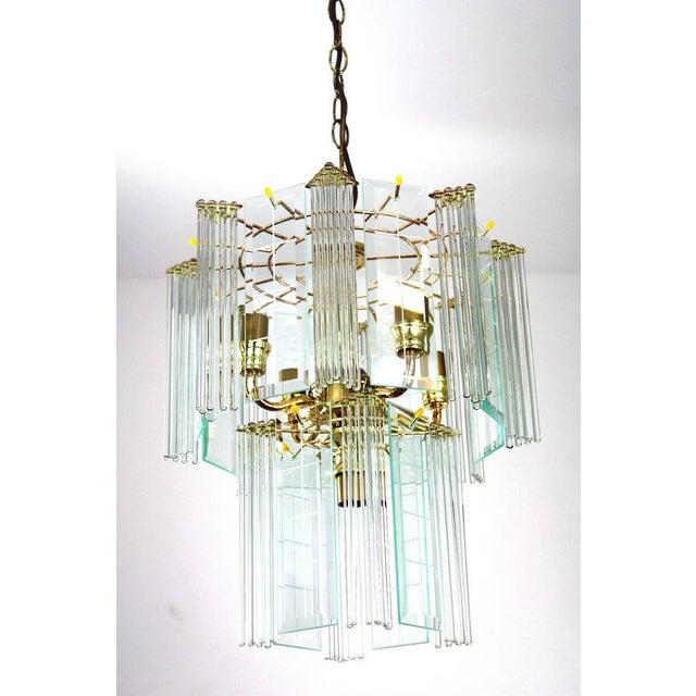 Mid-Century Modern Orion Chandelier with Glass Hangings, Rods and Cut Glass Panels, 1960s For Sale - Image 3 of 16