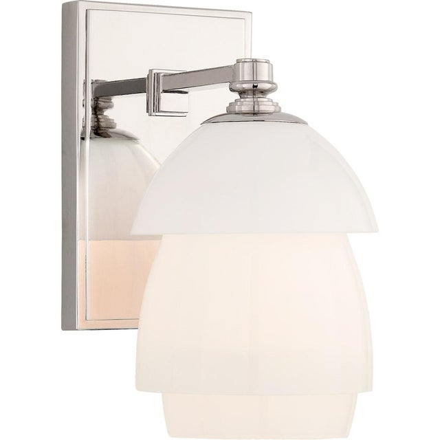 Modern Thomas O'Brien for Visual Comfort Signature Whitman Small Sconce in Polished Nickel with White Glass Shade For Sale - Image 3 of 4