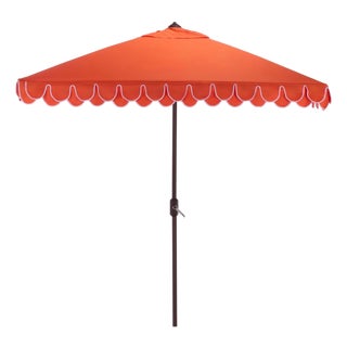 Elegant Valance 7.5 Ft Square Umbrella, Orange With White Trim For Sale