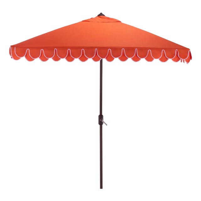 Elegant Valance 7.5 Ft Square Umbrella, Orange With White Trim For Sale