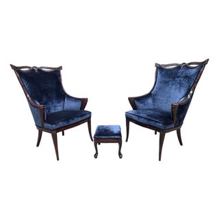 Vintage Regency Revival Style Wingback Chairs Attributed to Grossfeld House Newly Reupholstered – Pair For Sale